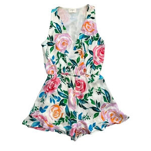Everly Watercolor Floral Plunge Romper S